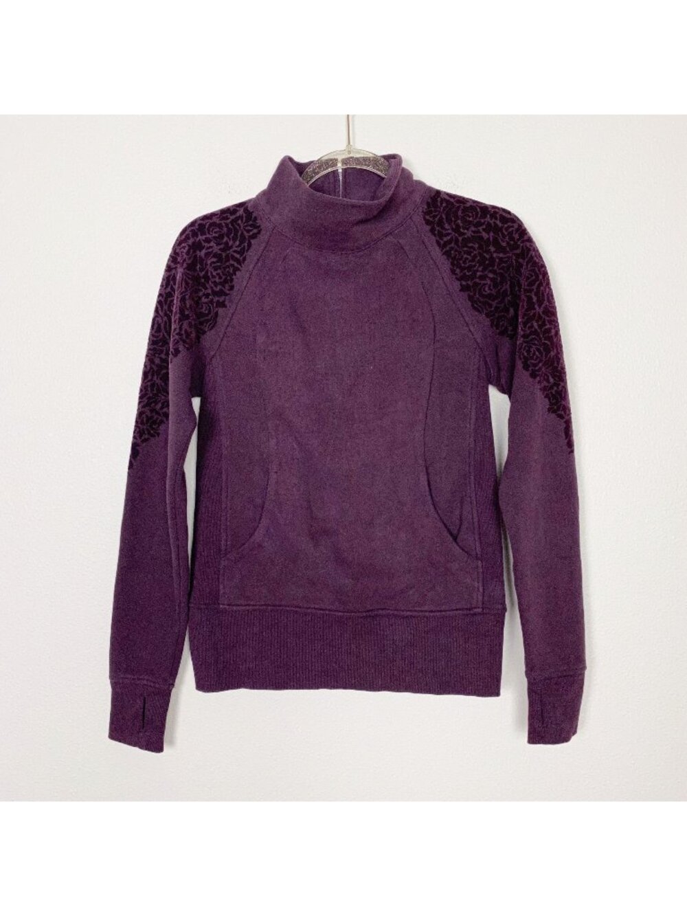 Lululemon Womens 4 Purple Floral Flock Pullover Mock Neck Velvet